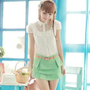 フリルショートパンツ  シフォン　3重ね  キュロット  ショート丈　フレア  シンプル　姫系