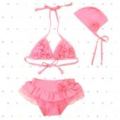 女の子 ビキニ キッズ 子供水着 カワイイピンクワンピース水着 連体と分体 キャップ付き