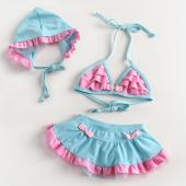 女児 女の子 水着 子供 キッズ ワンピース水着 ビキニ水着 水玉リボン キャップ付き